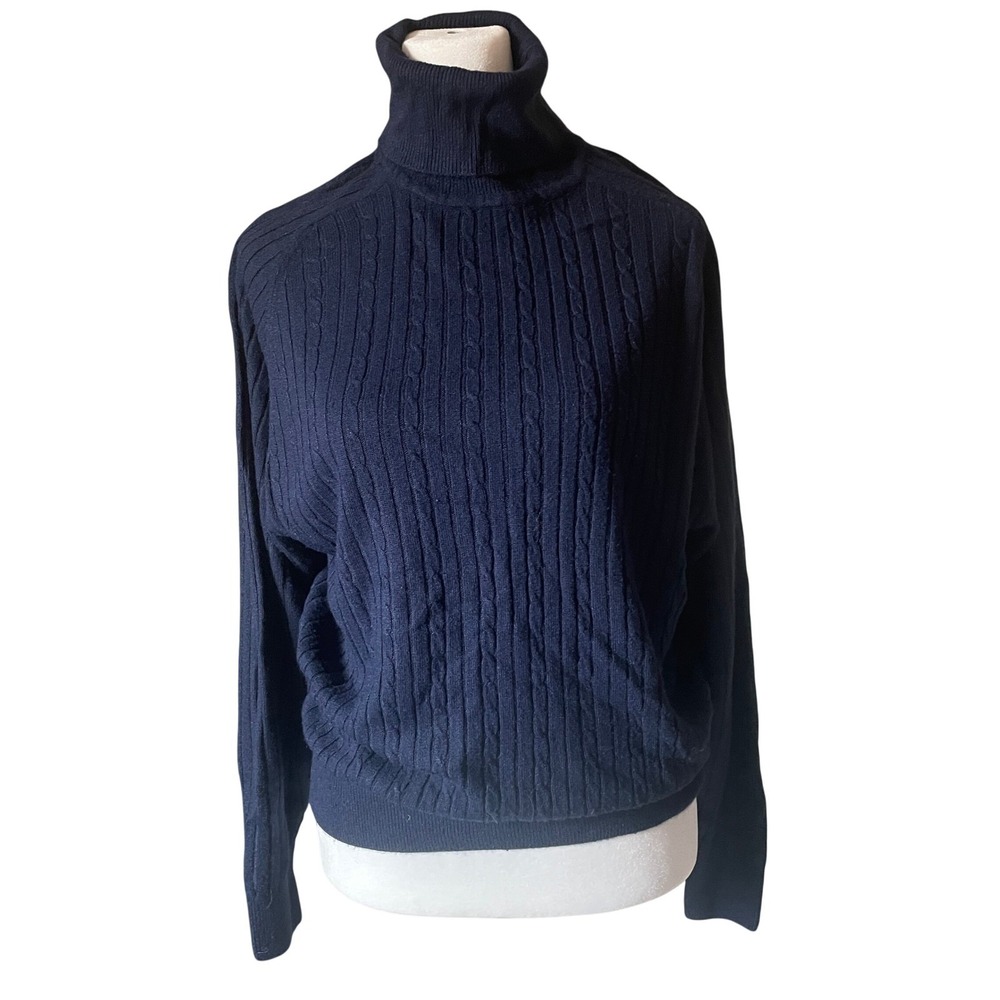 Crystal Kobe Womens Old Money Preppy Cable Knit Sweater L Navy 90s Minimalist‎